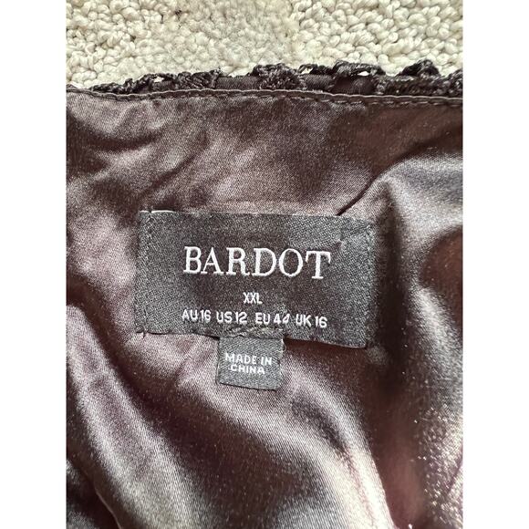 Bardot Dress Womens 12 Sexy Black Lace Puff Sleeve Tiered Mini Party Cocktail - Picture 12 of 14